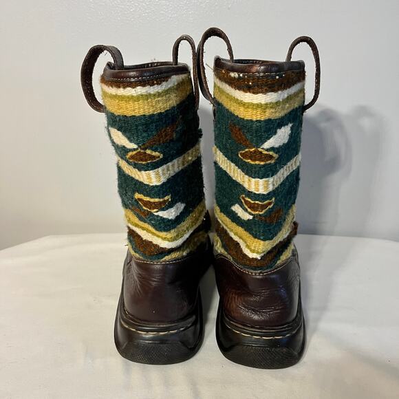 Born Boots Brown Leather Wool Blanket Aztec Western Boho Mid Calf Pull On 8M/39 - Picture 5 of 8
